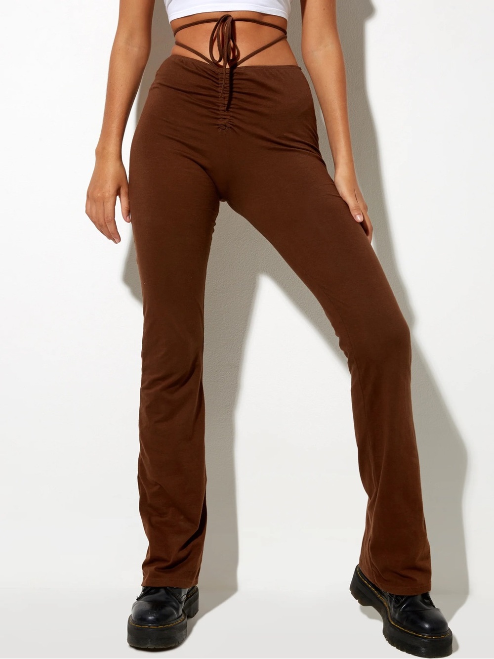 Motel Rocks Chocolate Brown Ruched Flare Pants